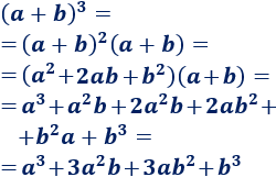 Explicamos cómo calcular el cubo de una suma y de una resta: (a-b)^3 = a^3 + 3a^2b + 3ab^2 + b^3 y (a-b)^3 = a^3 -3a^2b + 3ab^2 + b^3. Con ejemplos y problemas resueltos. Álgebra. Matemáticas. Secundaria.