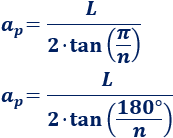 Calculadora de la apotema, sagita, circunradio, perímetro y área de un polígono regular de n lados de longitud L. También, definimos y calculamos la fórmula de la apotema y la sagita de forma intuitiva. Geometría plana. Matemáticas.