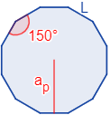 Calcular el área y el perímetro de un dodecágono regular. Definición de dodecágono regular y demostración de las fórmulas del área y del perímetro del mismo, escritas en función del lado, de la apotema y del radio del circuncírculo. Matemáticas. Geometría plana. Secundaria. Bachillerato. Calculadora online.