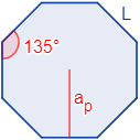 Calcular el área y el perímetro de un octágono regular. Definición de octágono regular y demostración de las fórmulas del área y del perímetro del mismo, escritas en función del lado, de la apotema y del radio del circuncírculo. Matemáticas. Geometría plana. Secundaria. Bachillerato. Calculadora online.