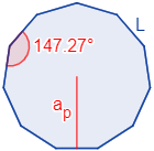 Calcular el área y el perímetro de un endecágono regular. Definición de endecágono regular y demostración de las fórmulas del área y del perímetro del mismo, escritas en función del lado, de la apotema y del radio del circuncírculo. Matemáticas. Geometría plana. Secundaria. Bachillerato. Calculadora online.