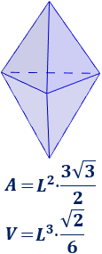 Calculadora del área y volumen del sólido de Johnson J₁₂ (bipirámide triangular con caras regulares e iguales). También, definimos el sólido J₁₂, calculamos su altura y demostramos las fórmulas del área y del volumen. Calculadora online. Matemáticas. Geometría.