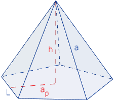 Calculadora del área y volumen de una pirámide pentagonal y del sólido de Johnson J₂. También, definimos pirámide pentagonal y pirámide J₂, calculamos la arista lateral y la altura de J₂ y demostramos las fórmulas del área y del volumen. Calculadora online. Matemáticas. Geometría.