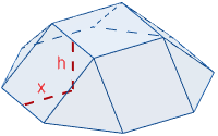 Calculadora del área y volumen del sólido de Johnson J₄ (o cúpula cuadrada). También, definimos el sólido J₄, calculamos su altura y demostramos las fórmulas del área y del volumen. Calculadora online. Matemáticas. Geometría.