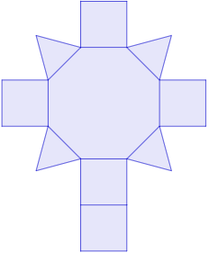 Calculadora del área y volumen del sólido de Johnson J₄ (o cúpula cuadrada). También, definimos el sólido J₄, calculamos su altura y demostramos las fórmulas del área y del volumen. Calculadora online. Matemáticas. Geometría.