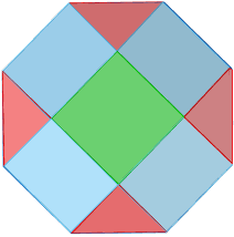 Calculadora del área y volumen del sólido de Johnson J₄ (o cúpula cuadrada). También, definimos el sólido J₄, calculamos su altura y demostramos las fórmulas del área y del volumen. Calculadora online. Matemáticas. Geometría.