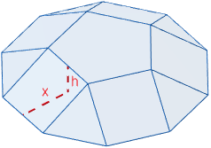 Calculadora del área y volumen del sólido de Johnson J₅ (o cúpula pentagonal). También, definimos el sólido J₅, calculamos su altura y demostramos las fórmulas del área y del volumen. Calculadora online. Matemáticas. Geometría.