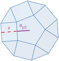 Calculadora del área y volumen del sólido de Johnson J₅ (o cúpula pentagonal). También, definimos el sólido J₅, calculamos su altura y demostramos las fórmulas del área y del volumen. Calculadora online. Matemáticas. Geometría.