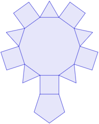 Calculadora del área y volumen del sólido de Johnson J₅ (o cúpula pentagonal). También, definimos el sólido J₅, calculamos su altura y demostramos las fórmulas del área y del volumen. Calculadora online. Matemáticas. Geometría.