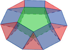 Calculadora del área y volumen del sólido de Johnson J₅ (o cúpula pentagonal). También, definimos el sólido J₅, calculamos su altura y demostramos las fórmulas del área y del volumen. Calculadora online. Matemáticas. Geometría.