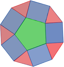 Calculadora del área y volumen del sólido de Johnson J₅ (o cúpula pentagonal). También, definimos el sólido J₅, calculamos su altura y demostramos las fórmulas del área y del volumen. Calculadora online. Matemáticas. Geometría.