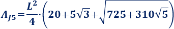 Calculadora del área y volumen del sólido de Johnson J₅ (o cúpula pentagonal). También, definimos el sólido J₅, calculamos su altura y demostramos las fórmulas del área y del volumen. Calculadora online. Matemáticas. Geometría.