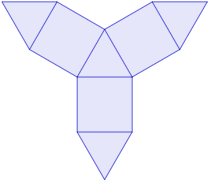 Calculadora del área y volumen del sólido de Johnson J₇ (o tetraedro elongado). También, definimos el sólido J₇, calculamos su altura y demostramos las fórmulas del área y del volumen. Calculadora online. Matemáticas. Geometría.