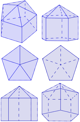 Calculadora del área y volumen del sólido de Johnson J₉ (pirámide pentagonal elongada). También, definimos el sólido J₉, calculamos su altura y demostramos las fórmulas del área y del volumen. Calculadora online. Matemáticas. Geometría.