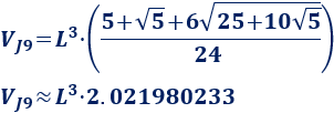 Calculadora del área y volumen del sólido de Johnson J₉ (pirámide pentagonal elongada). También, definimos el sólido J₉, calculamos su altura y demostramos las fórmulas del área y del volumen. Calculadora online. Matemáticas. Geometría.