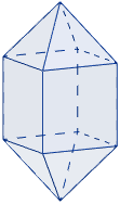 Calculadora del área y volumen del sólido de Johnson J₁₅ (bipirámide cuadrada elongada). También, definimos el sólido J₁₅, calculamos su altura y demostramos las fórmulas del área y del volumen. Calculadora online. Matemáticas. Geometría.