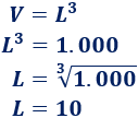 resolvemos la ecuación L³ = 1000, obteniendo L = 10 Proporcionamos una calculadora online y las fórmulas de un cubo de arista L. Con ejemplos, representaciones y problemas resueltos. Geometría tridimensional. Geometría 3D. Secundaria. ESO. Matemáticas.