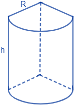 volumen del cuarto de cilindro de altura h y radio R: V = π·h·R²/4