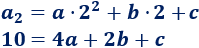 10 = 4a + 2b + c Recordamos el concepto de progresión aritmética (de primer orden); definimos progresión aritmética de segundo orden, proporcionamos la fórmula para sumar sus primeros términos y resolvemos algunos problemas. Matemáticas.